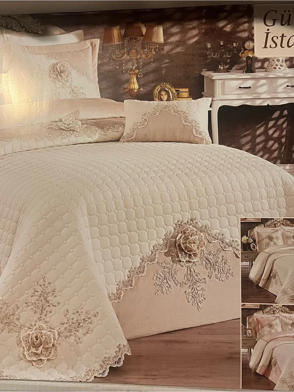 Luxury Cream Embroidered Floral Quilt Set - Elegant Home Bedding
